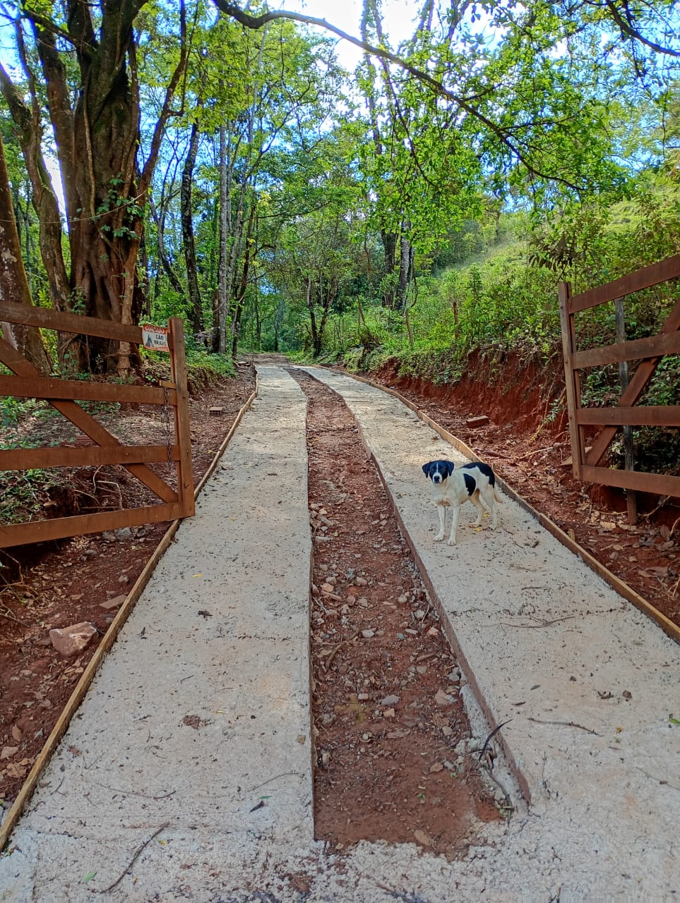 Caminho de entrada com porteiras de madeira